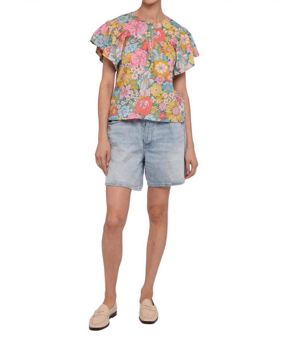 NEW LOVE THE LABEL kinsley flutter sleeves top in summers in the sun 2 liberty p